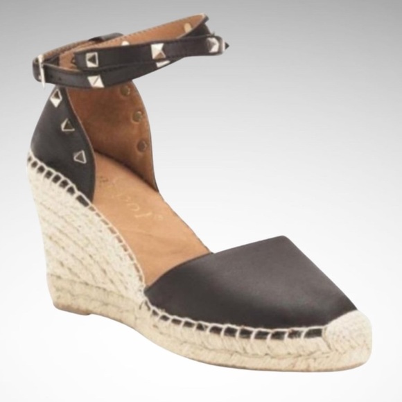 Anthropologie Maypol Rockstud Black Espadrilles Leather Upper, Size 41 / 10.5 - Picture 2 of 11